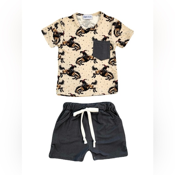 Little Eyes Buckaroo Bamboo Pocket T-Shirt & Shorts Set - Picture 1 of 5